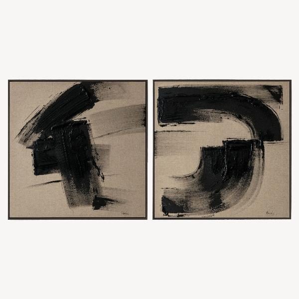 Set 2 cuadros oleo 80*80*3.5cm, marco madera color negro